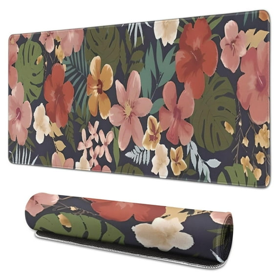 Long Mouse Pads for Desk,Pioneer Flower Floral Print Pattern Desk Mats on Top Of Desks, Desk Mouse Pad Extra Large with 3mm Non-Slip Base and Stitched Edge for Gaming,Office,Work,Home 31.5"x15.7"