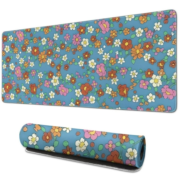 Long Mouse Pads for Desk,Pioneer Flower Floral Print Pattern Desk Mats on Top Of Desks, Desk Mouse Pad Extra Large with 3mm Non-Slip Base and Stitched Edge for Gaming,Office,Work,Home 31.5"x11.8"