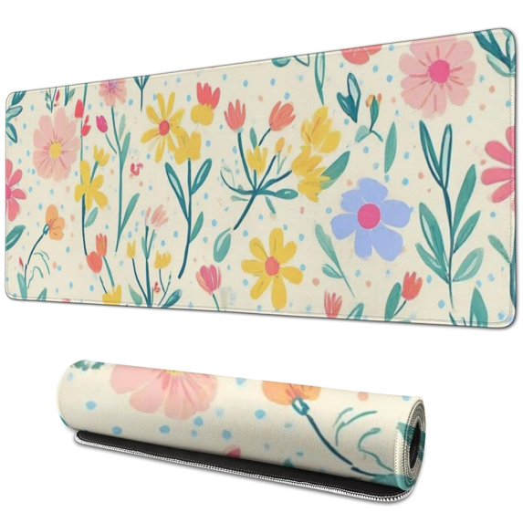 Long Mouse Pads for Desk,Pioneer Flower Floral Print Pattern Desk Mats on Top Of Desks, Desk Mouse Pad Extra Large with 3mm Non-Slip Base and Stitched Edge for Gaming,Office,Work,Home 31.5"x11.8"