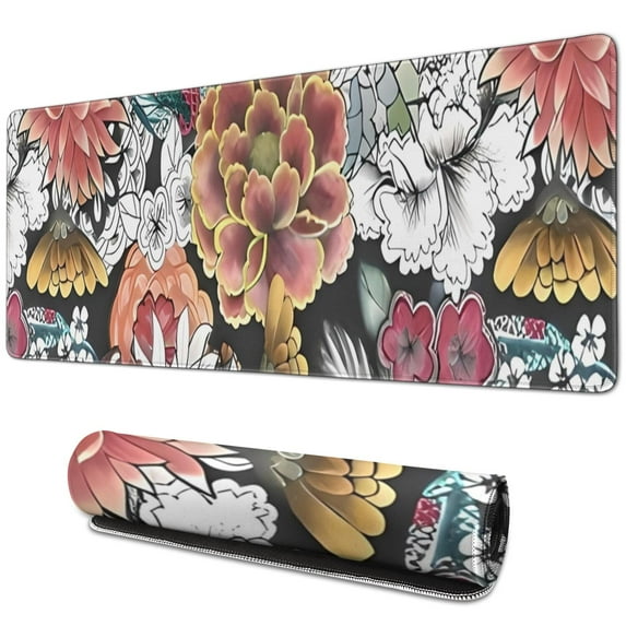 Long Mouse Pads for Desk,Pioneer Flower Floral Print Pattern Desk Mats on Top Of Desks, Desk Mouse Pad Extra Large with 3mm Non-Slip Base and Stitched Edge for Gaming,Office,Work,Home 31.5"x11.8"