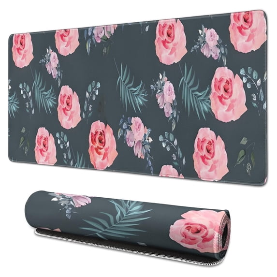 Long Mouse Pads for Desk,Pioneer Flower Floral Print Pattern Desk Mats on Top Of Desks, Desk Mouse Pad Extra Large with 3mm Non-Slip Base and Stitched Edge for Gaming,Office,Work,Home 31.5"x15.7"
