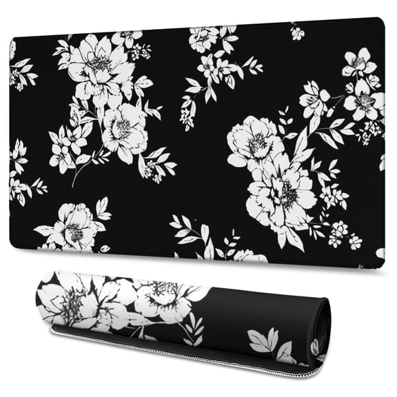 Long Mouse Pads for Desk,Pioneer Flower Floral Print Pattern Desk Mats on Top Of Desks, Desk Mouse Pad Extra Large with 3mm Non-Slip Base and Stitched Edge for Gaming,Office,Work,Home 47.3"x23.6"