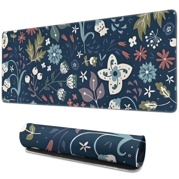 Long Mouse Pads for Desk,Pioneer Flower Floral Print Pattern Desk Mats on Top Of Desks, Desk Mouse Pad Extra Large with 3mm Non-Slip Base and Stitched Edge for Gaming,Office,Work,Home 31.5"x11.8"