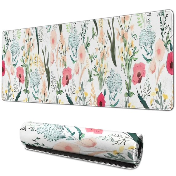 Long Mouse Pads for Desk,Pioneer Flower Floral Print Pattern Desk Mats on Top Of Desks, Desk Mouse Pad Extra Large with 3mm Non-Slip Base and Stitched Edge for Gaming,Office,Work,Home 31.5"x11.8"