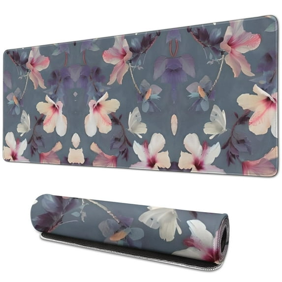 Long Mouse Pads for Desk,Pioneer Flower Floral Print Pattern Desk Mats on Top Of Desks, Desk Mouse Pad Extra Large with 3mm Non-Slip Base and Stitched Edge for Gaming,Office,Work,Home 31.5"x11.8"