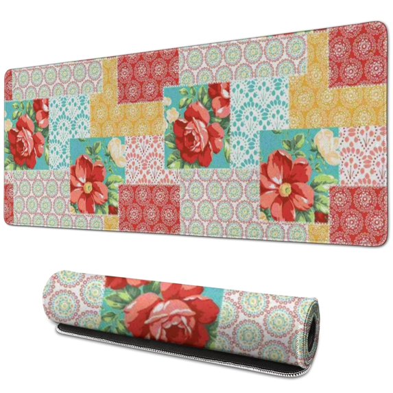 Long Mouse Pads for Desk,Pioneer Flower Floral Print Pattern Desk Mats on Top Of Desks, Desk Mouse Pad Extra Large with 3mm Non-Slip Base and Stitched Edge for Gaming,Office,Work,Home 31.5"x11.8"