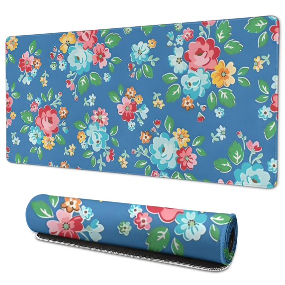 Long Mouse Pads for Desk,Pioneer Flower Floral Print Pattern Desk Mats on Top Of Desks, Desk Mouse Pad Extra Large with 3mm Non-Slip Base and Stitched Edge for Gaming,Office,Work,Home 35.4"x15.7"