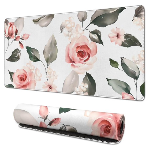 Long Mouse Pads for Desk,Pioneer Flower Floral Print Pattern Desk Mats on Top Of Desks, Desk Mouse Pad Extra Large with 3mm Non-Slip Base and Stitched Edge for Gaming,Office,Work,Home 31.5"x15.7"