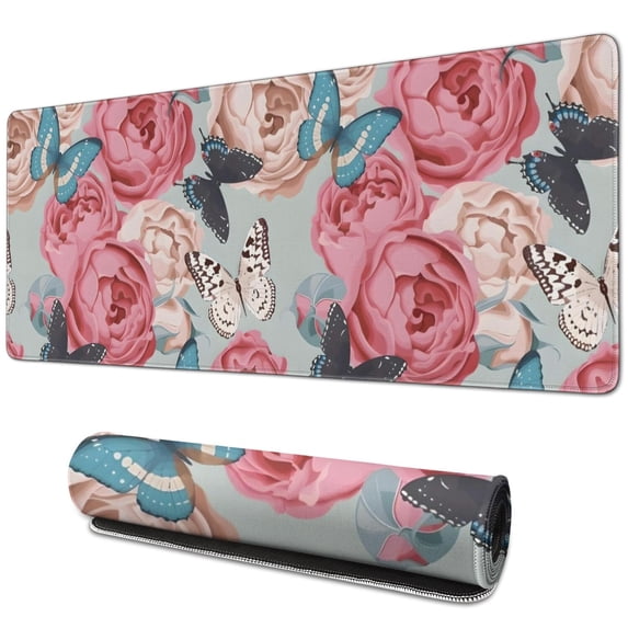 Long Mouse Pads for Desk,Pioneer Flower Floral Print Pattern Desk Mats on Top Of Desks, Desk Mouse Pad Extra Large with 3mm Non-Slip Base and Stitched Edge for Gaming,Office,Work,Home 31.5"x11.8"
