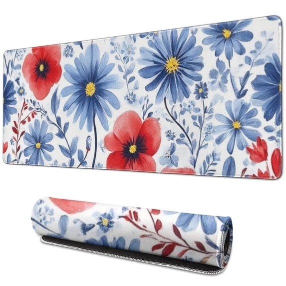 Long Mouse Pads for Desk,Pioneer Flower Floral Print Pattern Desk Mats on Top Of Desks, Desk Mouse Pad Extra Large with 3mm Non-Slip Base and Stitched Edge for Gaming,Office,Work,Home 31.5"x11.8"