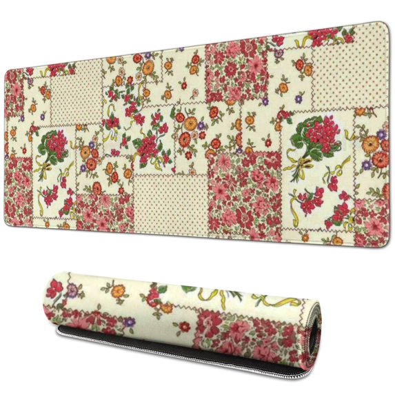 Long Mouse Pads for Desk,Pioneer Flower Floral Print Pattern Desk Mats on Top Of Desks, Desk Mouse Pad Extra Large with 3mm Non-Slip Base and Stitched Edge for Gaming,Office,Work,Home 31.5"x11.8"
