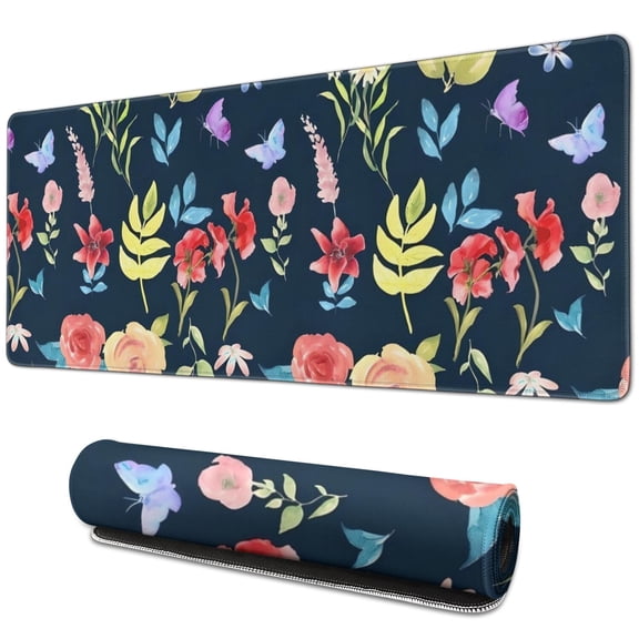 Long Mouse Pads for Desk,Pioneer Flower Floral Print Pattern Desk Mats on Top Of Desks, Desk Mouse Pad Extra Large with 3mm Non-Slip Base and Stitched Edge for Gaming,Office,Work,Home 31.5"x11.8"
