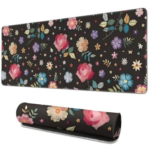 Long Mouse Pads for Desk,Pioneer Flower Floral Print Pattern Desk Mats on Top Of Desks, Desk Mouse Pad Extra Large with 3mm Non-Slip Base and Stitched Edge for Gaming,Office,Work,Home 31.5"x11.8"