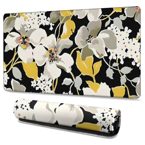 Long Mouse Pads for Desk,Pioneer Flower Floral Print Pattern Desk Mats on Top Of Desks, Desk Mouse Pad Extra Large with 3mm Non-Slip Base and Stitched Edge for Gaming,Office,Work,Home 47.3"x23.6"