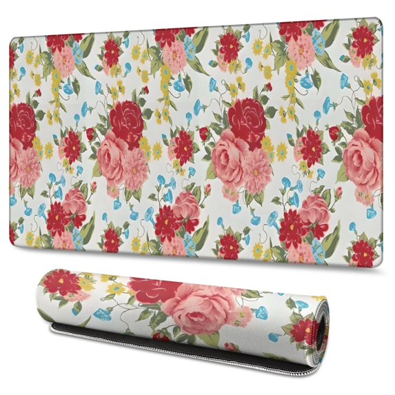 Long Mouse Pads for Desk,Pioneer Flower Floral Print Pattern Desk Mats on Top Of Desks, Desk Mouse Pad Extra Large with 3mm Non-Slip Base and Stitched Edge for Gaming,Office,Work,Home 47.3"x23.6"