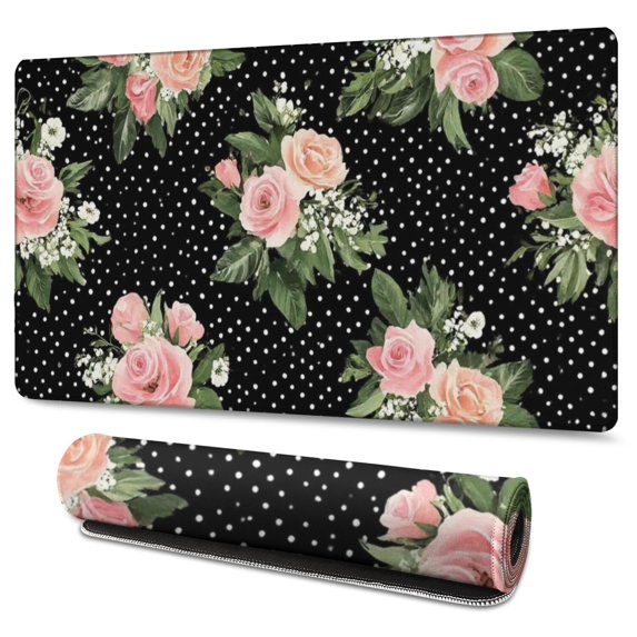 Long Mouse Pads for Desk,Pioneer Flower Floral Print Pattern Desk Mats on Top Of Desks, Desk Mouse Pad Extra Large with 3mm Non-Slip Base and Stitched Edge for Gaming,Office,Work,Home 47.3"x23.6"