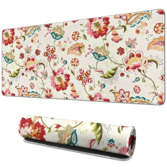 Long Mouse Pads for Desk,Pioneer Flower Floral Print Pattern Desk Mats on Top Of Desks, Desk Mouse Pad Extra Large with 3mm Non-Slip Base and Stitched Edge for Gaming,Office,Work,Home 31.5"x11.8"