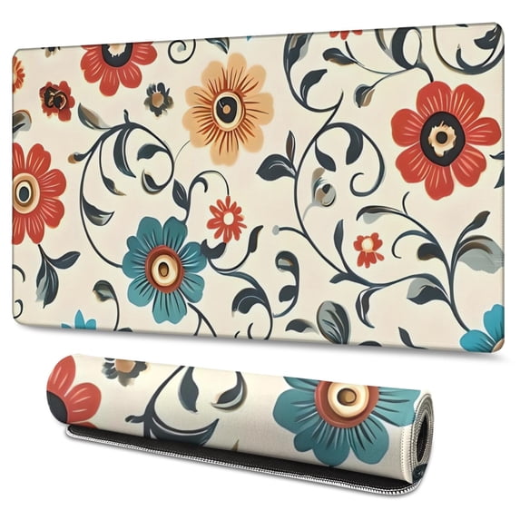 Long Mouse Pads for Desk,Pioneer Flower Floral Print Pattern Desk Mats on Top Of Desks, Desk Mouse Pad Extra Large with 3mm Non-Slip Base and Stitched Edge for Gaming,Office,Work,Home 47.3"x23.6"