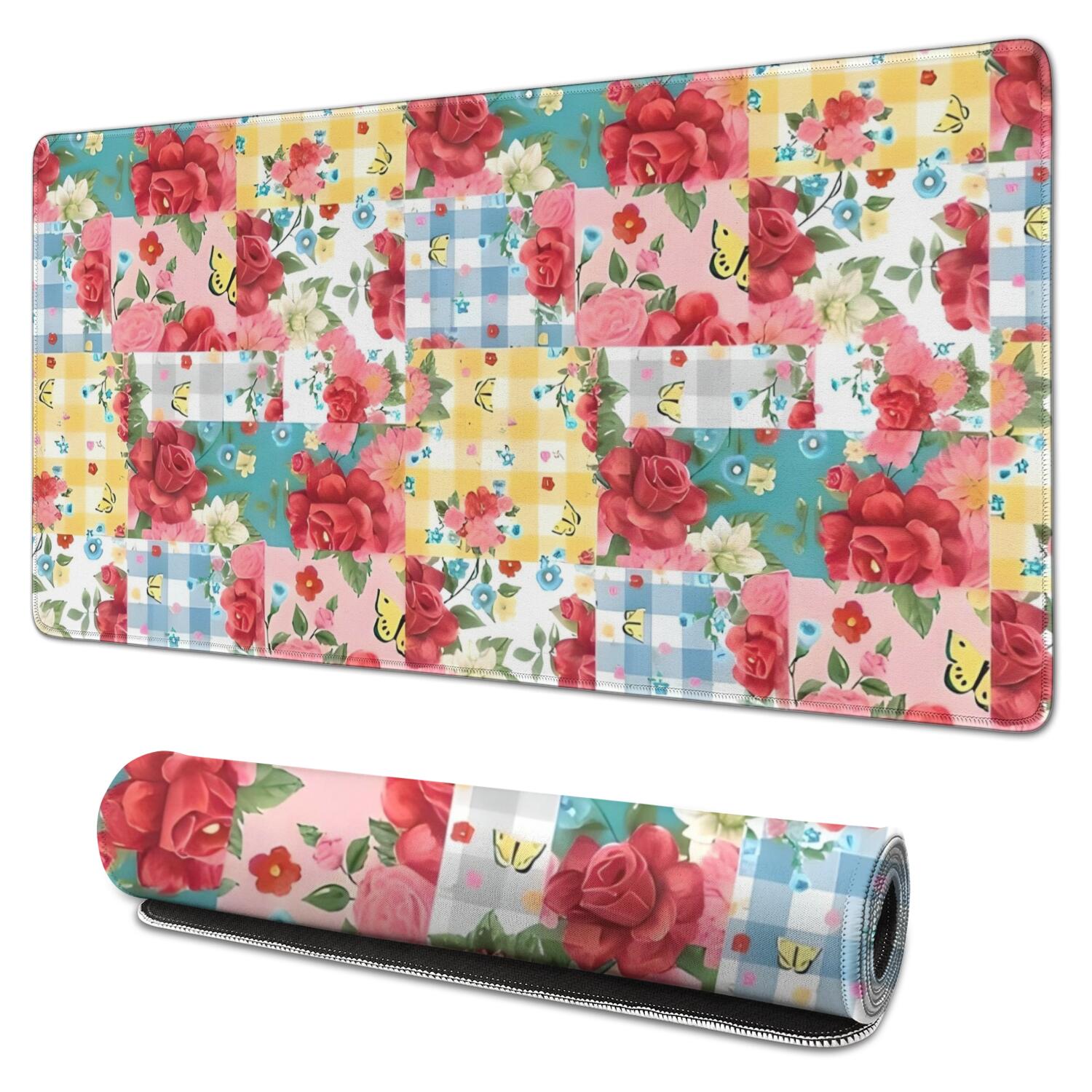 Long Mouse Pads for Desk,Pioneer Flower Floral Print Pattern Desk Mats on Top Of Desks, Desk Mouse Pad Extra Large with 3mm Non-Slip Base and Stitched Edge for Gaming,Office,Work,Home 31.5"x15.7"