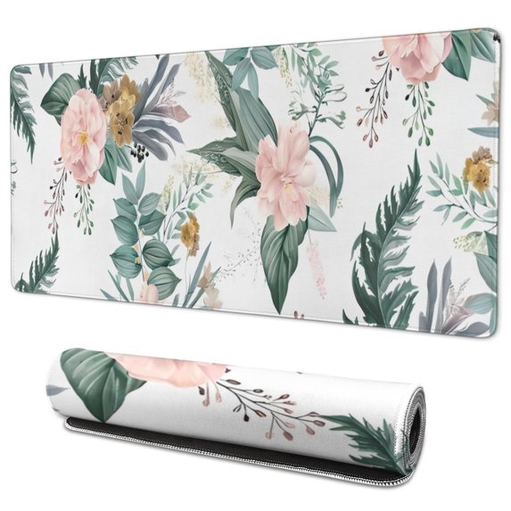 Long Mouse Pads for Desk,Pioneer Flower Floral Print Pattern Desk Mats on Top Of Desks, Desk Mouse Pad Extra Large with 3mm Non-Slip Base and Stitched Edge for Gaming,Office,Work,Home 35.4"x15.7"
