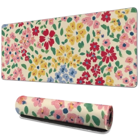 Long Mouse Pads for Desk,Pioneer Flower Floral Print Pattern Desk Mats on Top Of Desks, Desk Mouse Pad Extra Large with 3mm Non-Slip Base and Stitched Edge for Gaming,Office,Work,Home 31.5"x11.8"