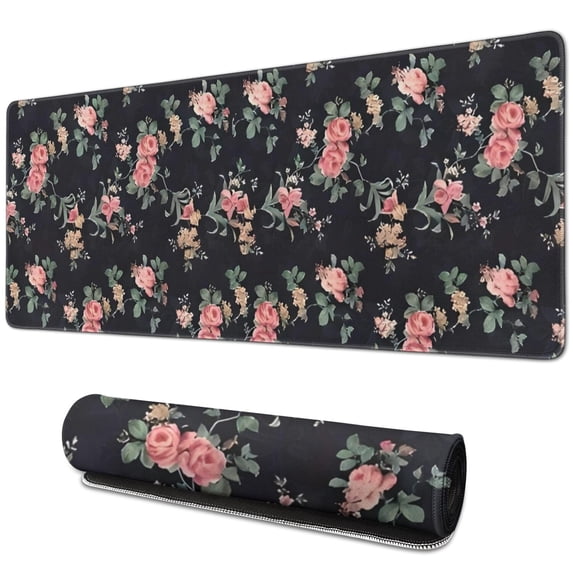 Long Mouse Pads for Desk,Pioneer Flower Floral Print Pattern Desk Mats on Top Of Desks, Desk Mouse Pad Extra Large with 3mm Non-Slip Base and Stitched Edge for Gaming,Office,Work,Home 31.5"x11.8"