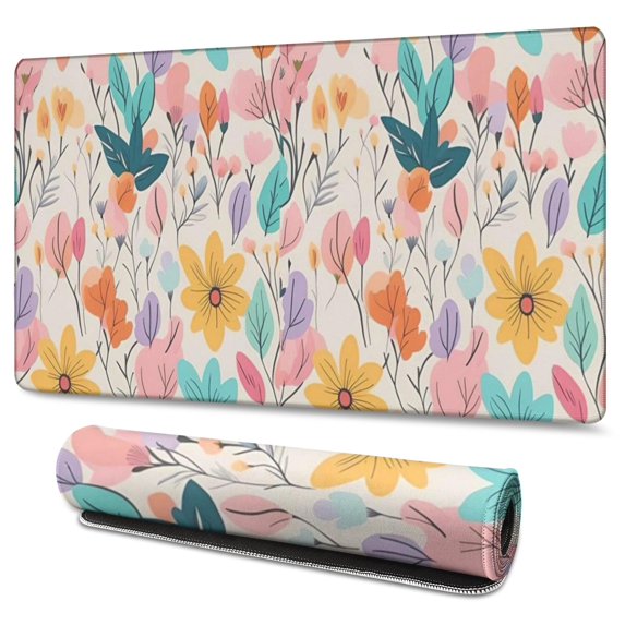 Long Mouse Pads for Desk,Pioneer Flower Floral Print Pattern Desk Mats on Top Of Desks, Desk Mouse Pad Extra Large with 3mm Non-Slip Base and Stitched Edge for Gaming,Office,Work,Home 47.3"x23.6"