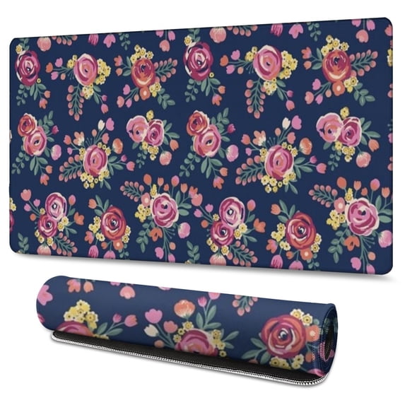 Long Mouse Pads for Desk,Pioneer Flower Floral Print Pattern Desk Mats on Top Of Desks, Desk Mouse Pad Extra Large with 3mm Non-Slip Base and Stitched Edge for Gaming,Office,Work,Home 47.3"x23.6"