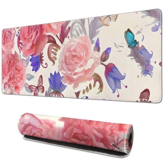 Long Mouse Pads for Desk,Pioneer Flower Floral Print Pattern Desk Mats on Top Of Desks, Desk Mouse Pad Extra Large with 3mm Non-Slip Base and Stitched Edge for Gaming,Office,Work,Home 31.5"x11.8"