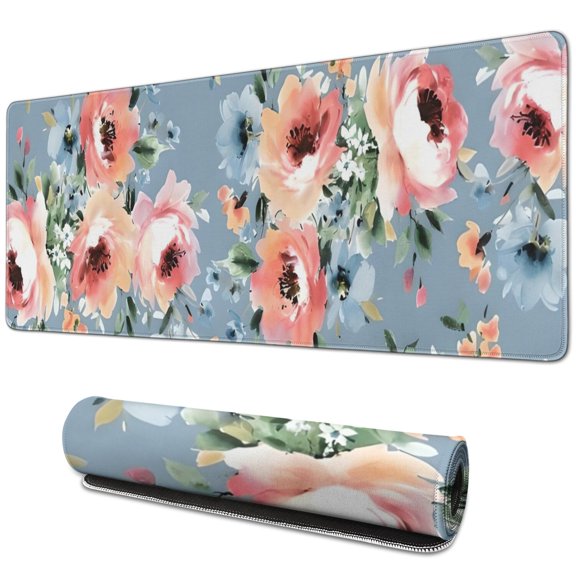 Long Mouse Pads for Desk,Pioneer Flower Floral Print Pattern Desk Mats on Top Of Desks, Desk Mouse Pad Extra Large with 3mm Non-Slip Base and Stitched Edge for Gaming,Office,Work,Home 31.5"x11.8"