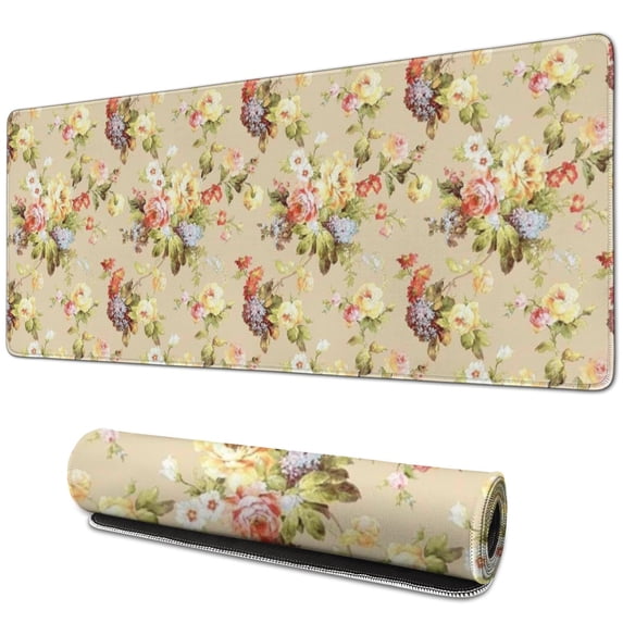 Long Mouse Pads for Desk,Pioneer Flower Floral Print Pattern Desk Mats on Top Of Desks, Desk Mouse Pad Extra Large with 3mm Non-Slip Base and Stitched Edge for Gaming,Office,Work,Home 31.5"x11.8"