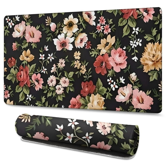 Long Mouse Pads for Desk,Pioneer Flower Floral Print Pattern Desk Mats on Top Of Desks, Desk Mouse Pad Extra Large with 3mm Non-Slip Base and Stitched Edge for Gaming,Office,Work,Home 47.3"x23.6"