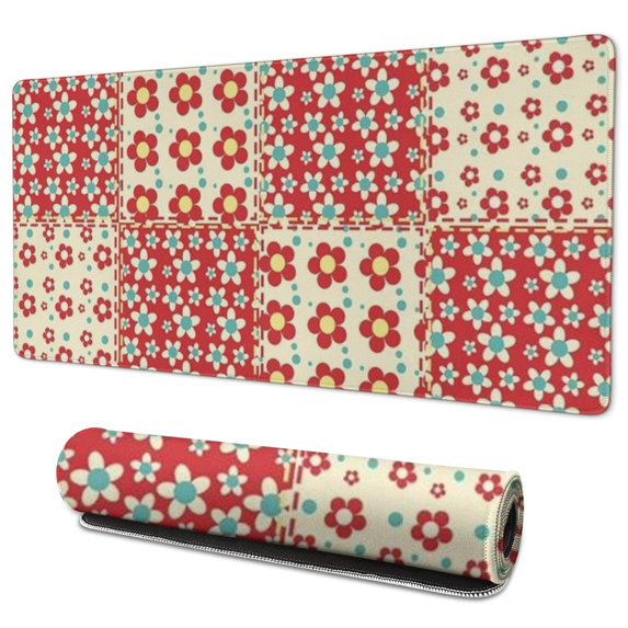 Long Mouse Pads for Desk,Pioneer Flower Floral Print Pattern Desk Mats on Top Of Desks, Desk Mouse Pad Extra Large with 3mm Non-Slip Base and Stitched Edge for Gaming,Office,Work,Home 35.4"x15.7"