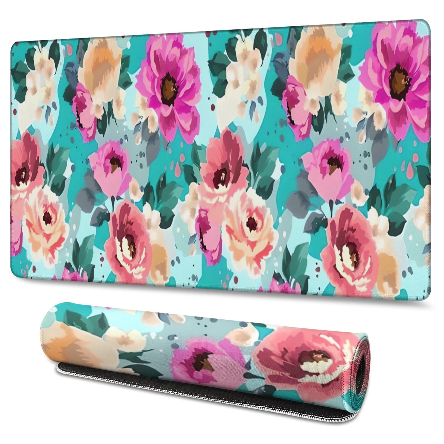 Long Mouse Pads for Desk,Pioneer Flower Floral Print Pattern Desk Mats on Top Of Desks, Desk Mouse Pad Extra Large with 3mm Non-Slip Base and Stitched Edge for Gaming,Office,Work,Home 47.3"x23.6"