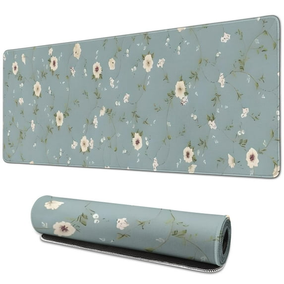 Long Mouse Pads for Desk,Pioneer Flower Floral Print Pattern Desk Mats on Top Of Desks, Desk Mouse Pad Extra Large with 3mm Non-Slip Base and Stitched Edge for Gaming,Office,Work,Home 31.5"x11.8"