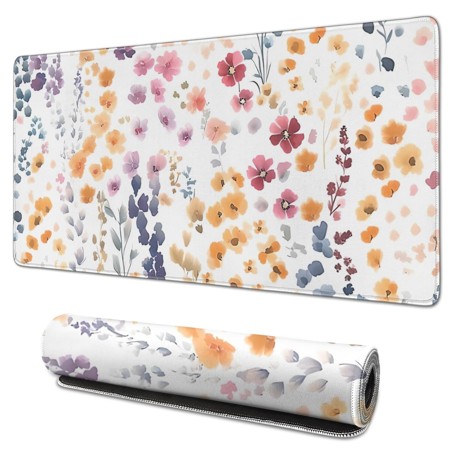 Long Mouse Pads for Desk,Pioneer Flower Floral Print Pattern Desk Mats on Top Of Desks, Desk Mouse Pad Extra Large with 3mm Non-Slip Base and Stitched Edge for Gaming,Office,Work,Home 31.5"x15.7"