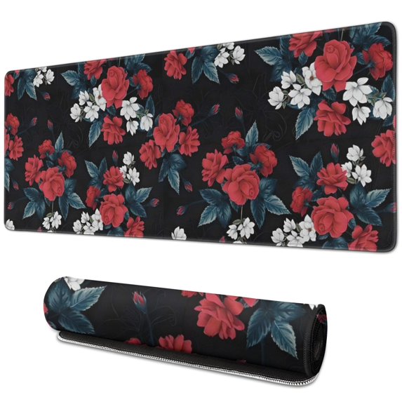 Long Mouse Pads for Desk,Pioneer Flower Floral Print Pattern Desk Mats on Top Of Desks, Desk Mouse Pad Extra Large with 3mm Non-Slip Base and Stitched Edge for Gaming,Office,Work,Home 31.5"x11.8"