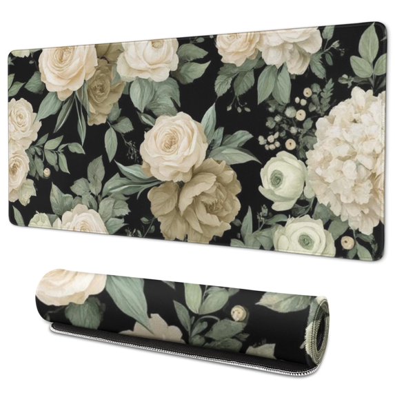 Long Mouse Pads for Desk,Pioneer Flower Floral Print Pattern Desk Mats on Top Of Desks, Desk Mouse Pad Extra Large with 3mm Non-Slip Base and Stitched Edge for Gaming,Office,Work,Home 35.4"x15.7"
