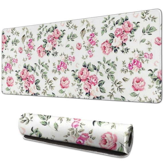 Long Mouse Pads for Desk,Pioneer Flower Floral Print Pattern Desk Mats on Top Of Desks, Desk Mouse Pad Extra Large with 3mm Non-Slip Base and Stitched Edge for Gaming,Office,Work,Home 31.5"x11.8"