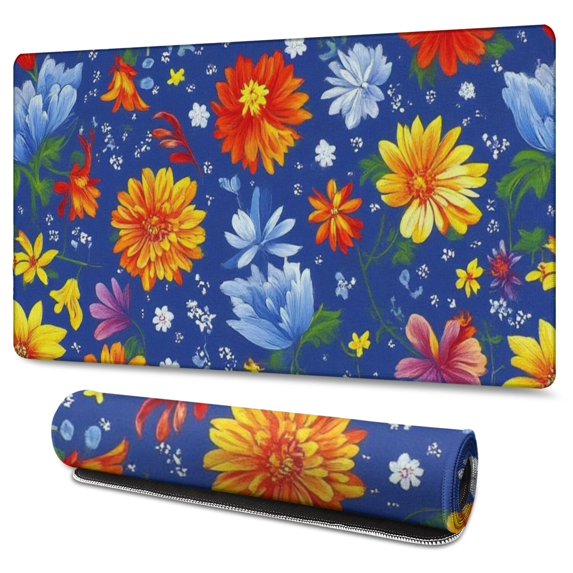 Long Mouse Pads for Desk,Pioneer Flower Floral Print Pattern Desk Mats on Top Of Desks, Desk Mouse Pad Extra Large with 3mm Non-Slip Base and Stitched Edge for Gaming,Office,Work,Home 47.3"x23.6"
