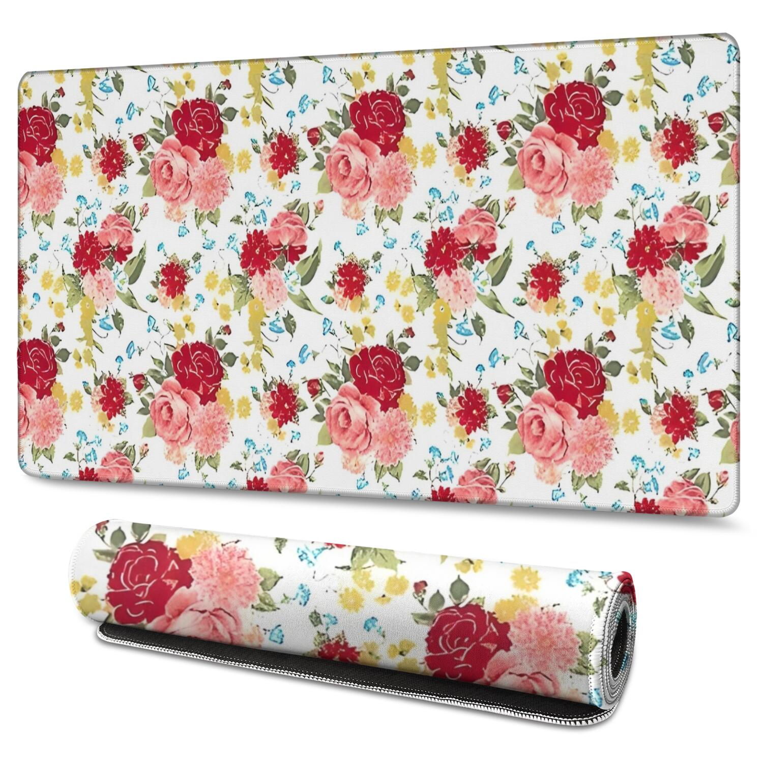 Long Mouse Pads for Desk,Pioneer Flower Floral Print Pattern Desk Mats on Top Of Desks, Desk Mouse Pad Extra Large with 3mm Non-Slip Base and Stitched Edge for Gaming,Office,Work,Home 47.3"x23.6"