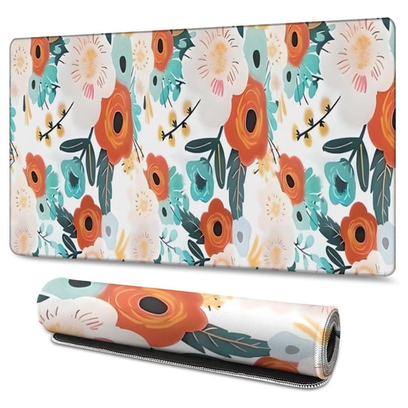 Long Mouse Pads for Desk,Pioneer Flower Floral Print Pattern Desk Mats on Top Of Desks, Desk Mouse Pad Extra Large with 3mm Non-Slip Base and Stitched Edge for Gaming,Office,Work,Home 47.3"x23.6"