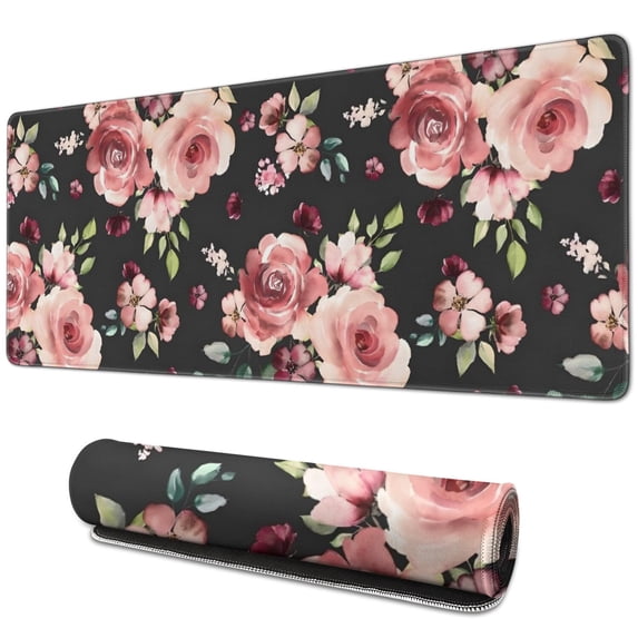 Long Mouse Pads for Desk,Pioneer Flower Floral Print Pattern Desk Mats on Top Of Desks, Desk Mouse Pad Extra Large with 3mm Non-Slip Base and Stitched Edge for Gaming,Office,Work,Home 31.5"x11.8"