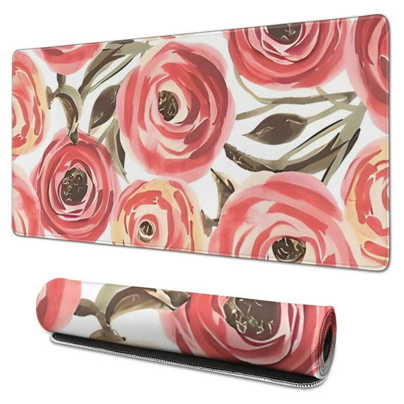 Long Mouse Pads for Desk,Pioneer Flower Floral Print Pattern Desk Mats on Top Of Desks, Desk Mouse Pad Extra Large with 3mm Non-Slip Base and Stitched Edge for Gaming,Office,Work,Home 31.5"x15.7"