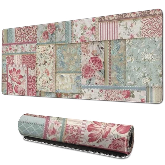 Long Mouse Pads for Desk,Pioneer Flower Floral Print Pattern Desk Mats on Top Of Desks, Desk Mouse Pad Extra Large with 3mm Non-Slip Base and Stitched Edge for Gaming,Office,Work,Home 31.5"x11.8"