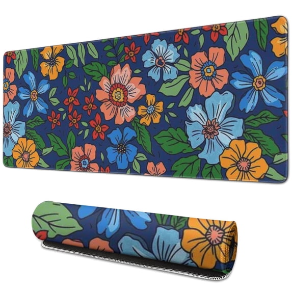 Long Mouse Pads for Desk,Pioneer Flower Floral Print Pattern Desk Mats on Top Of Desks, Desk Mouse Pad Extra Large with 3mm Non-Slip Base and Stitched Edge for Gaming,Office,Work,Home 31.5"x11.8"