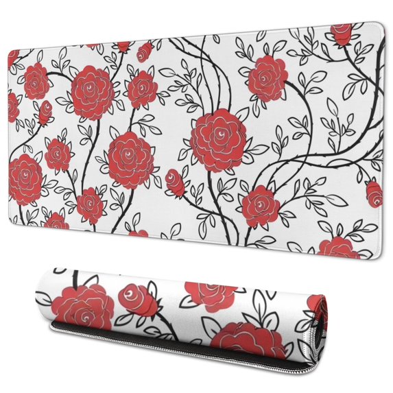 Long Mouse Pads for Desk,Pioneer Flower Floral Print Pattern Desk Mats on Top Of Desks, Desk Mouse Pad Extra Large with 3mm Non-Slip Base and Stitched Edge for Gaming,Office,Work,Home 35.4"x15.7"