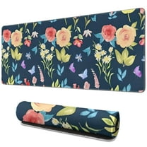 Long Mouse Pads for Desk,Pioneer Flower Floral Print Pattern Desk Mats on Top Of Desks, Desk Mouse Pad Extra Large with 3mm Non-Slip Base and Stitched Edge for Gaming,Office,Work,Home 31.5"x11.8"
