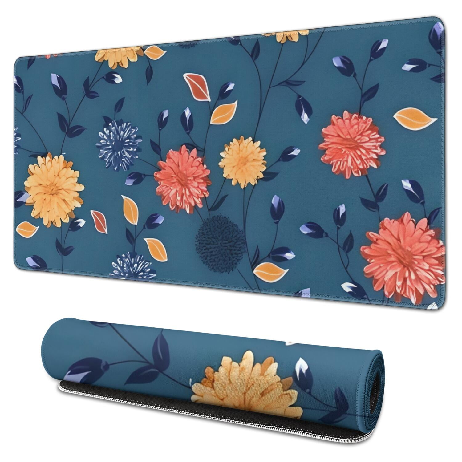 Long Mouse Pads for Desk,Pioneer Flower Floral Print Pattern Desk Mats on Top Of Desks, Desk Mouse Pad Extra Large with 3mm Non-Slip Base and Stitched Edge for Gaming,Office,Work,Home 31.5"x15.7"