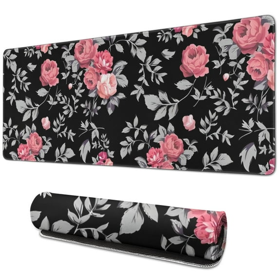 Long Mouse Pads for Desk,Pioneer Flower Floral Print Pattern Desk Mats on Top Of Desks, Desk Mouse Pad Extra Large with 3mm Non-Slip Base and Stitched Edge for Gaming,Office,Work,Home 31.5"x11.8"